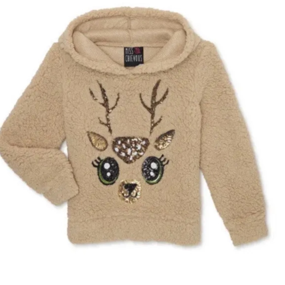 Miss Chievous Sequin Deer Sherpa Hoodie XL (14-16) NEW